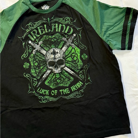 Lucky Tee Shirt Ireland Skull Swords Celtic Graphic T-Shirt 2XL Biker, Goth,punk - Picture 1 of 8